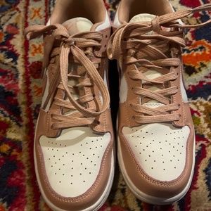 Women’s Size 39 Rose and White  Nike low dunks